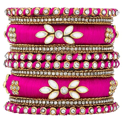 Peora Silk Thread Kundan Studded Chura Chuda Bangle Set Navratri Gift for Women Girls (Size 2.8)