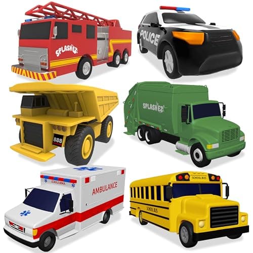 SplashEZ Mold Free 6 Cars Bath Toys for Kids Toddler Bath Toys with No Hole for Water Vehicles Set Ideal Size for Little Hands Safe Durable for Endless Tub Fun Great for Boys Girls Ages 0
