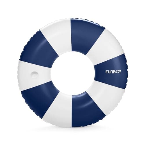 FUNBOY Giant Vintage Navy Blue Stripe Inflatable Tube Pool Float with Cup Holder 48" Large Pool Float for Adults Inner Tube Swimming Pool Toys Swim Rings Pool Lounger Float for Pool Party & Summer
