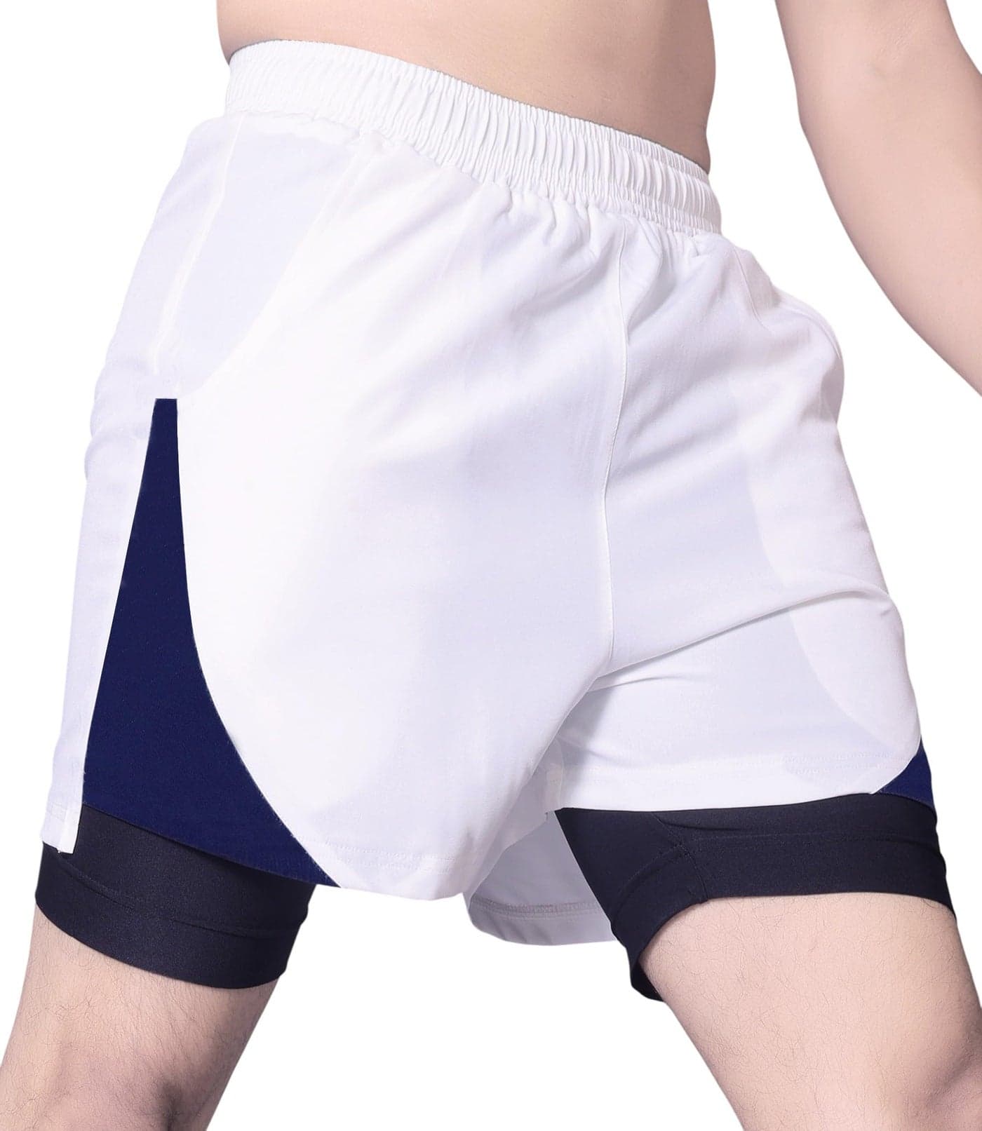 RynoGear Men's 2 in 1 Quick Dry Shorts with Liner and Towel Loop Gym & Running Shorts for Men with Inner Phone Pocket White