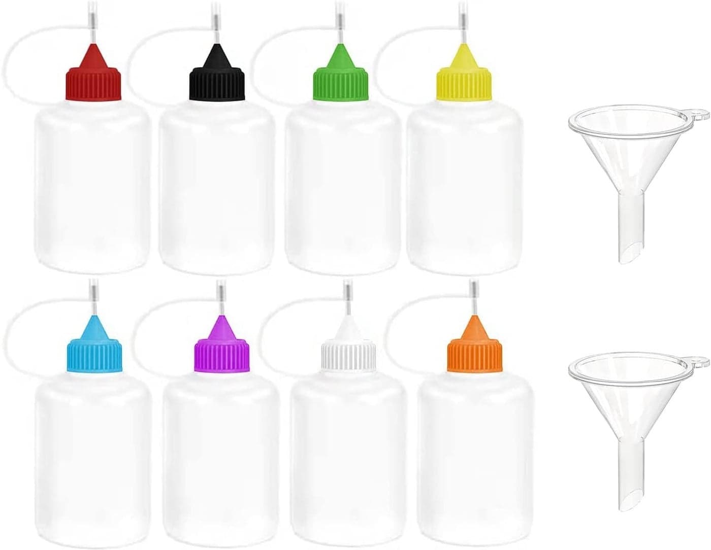 8 Pcs Needle Tip Glue Bottles, 60ml Precision Applicator Bottle with 2 Mini Funnels, Fine Tip Squeeze Bottles for Glue, Ink, Paint, Crafts, DIY Art Supplies