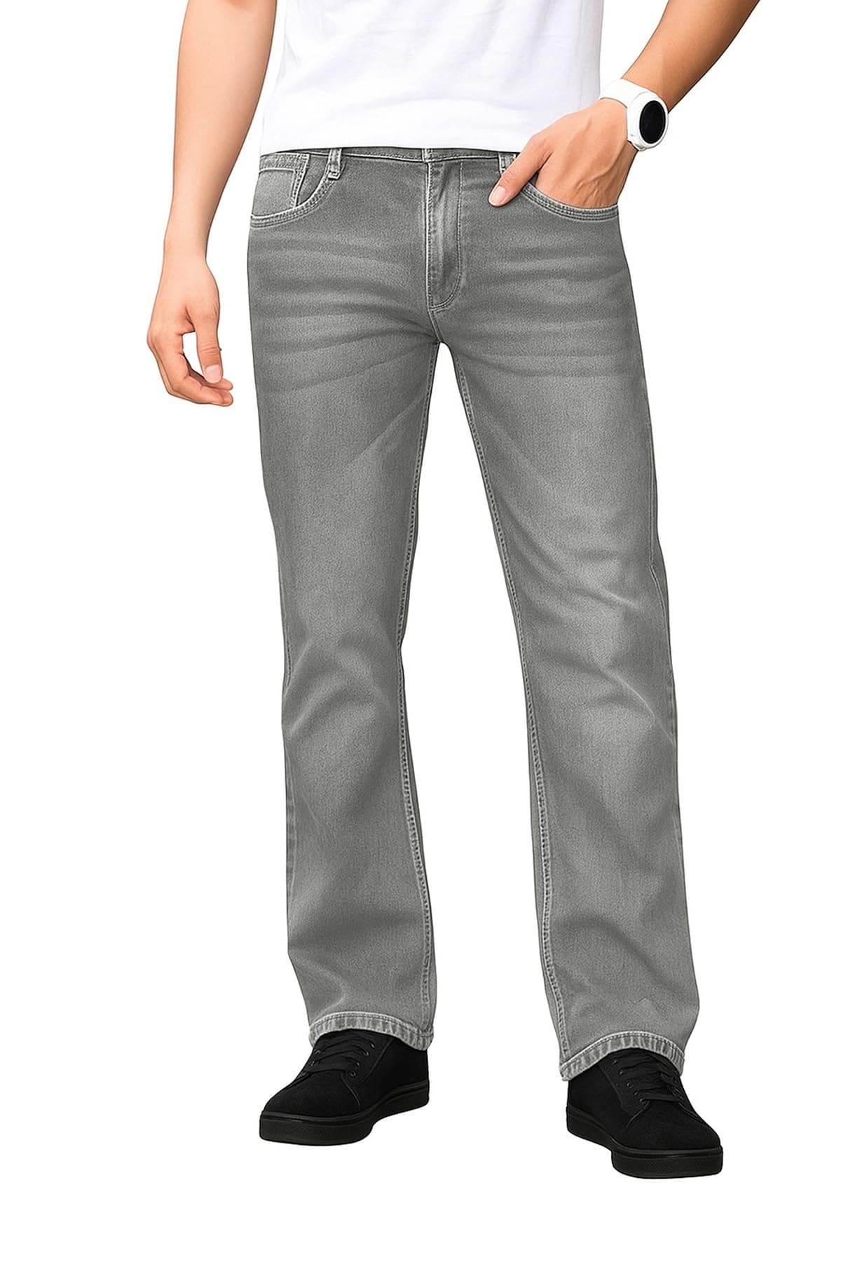 Ben Martin Men's Smart Fit Stretchable Jeans || Grey Mid-Rise Denim Pants with Whisker Wash || Premium Casual Wear Jean for Men || 5 Pocket Jean's for Men's – Size 34 (1)