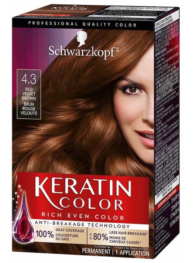 Keratin Color Permanent Hair Color Cream, 4.3 Red Velvet Brown