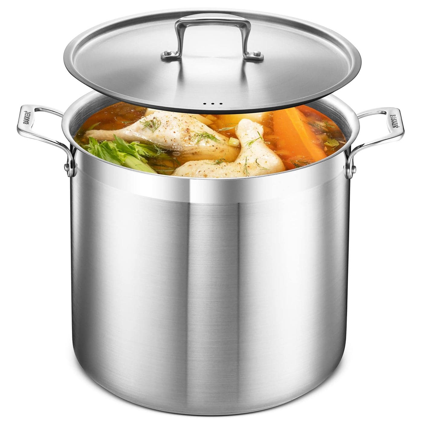 Stockpot 20 Quart Brushed Stainless Steel Heavy Duty Induction Pot with Lid and Riveted Handles For Soup Seafood Stock Canning and for Catering for Large Groups and Events by BAKKEN