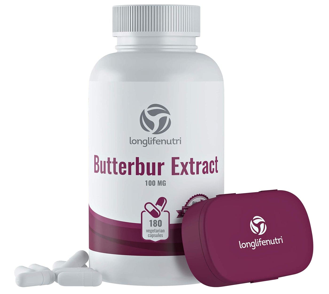 Butterbur Extract 100mg 180 Vegetarian Capsules Made in USA Natural Supplement 100 mg Pure Powder Pill Formula