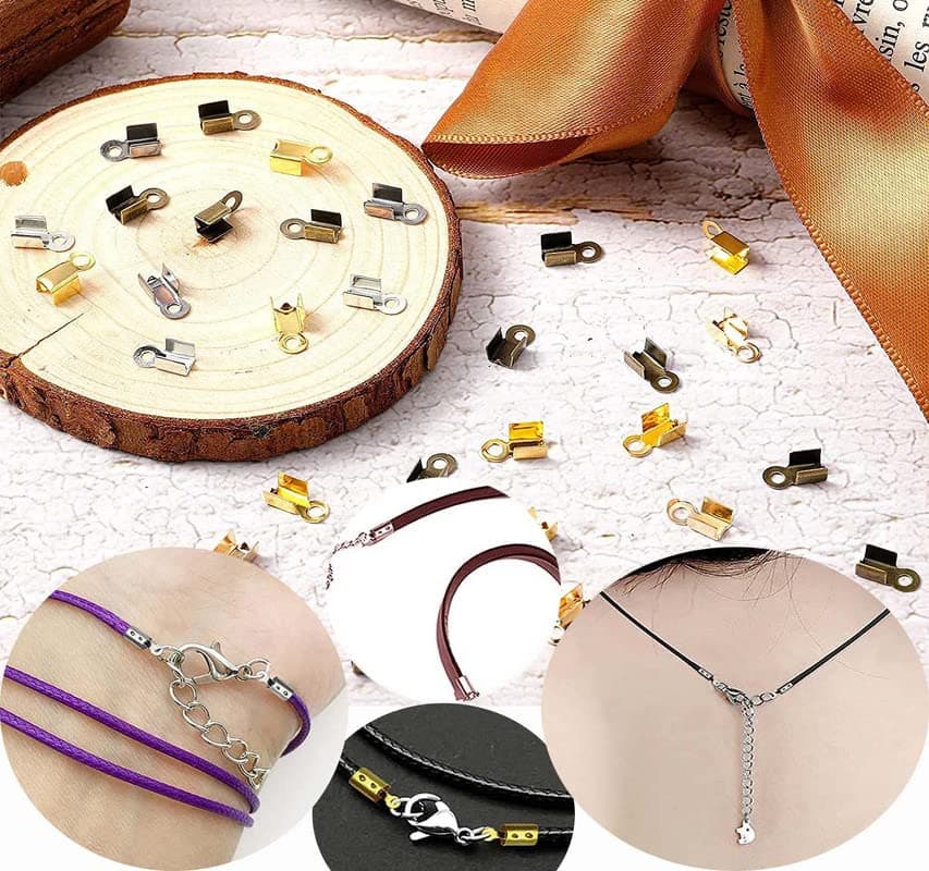 DIY Crafts 50 Pcs, Antique Silver, Fold Over Cord Ends Cord Crimp End Tips Fold-Over End Caps Leather Ribbon Ending Clasp Tips Jewelry Connector for End Cap Jewe (50 Pcs, Antique Silver)