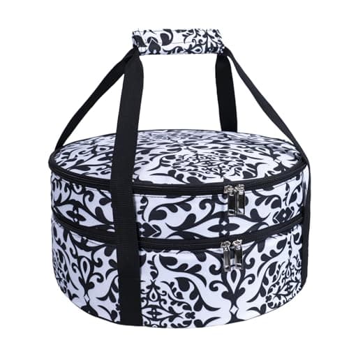 Round Insulated Pie Carrier Bag - Portable Thermal Cake Lunch Food Tote Carrying Case Bag for 9-12 Inch Dishes - Keep Hot/Cold 4+ Hours - Double Decker for Festival Potlucks, Camping or Outdoor Events
