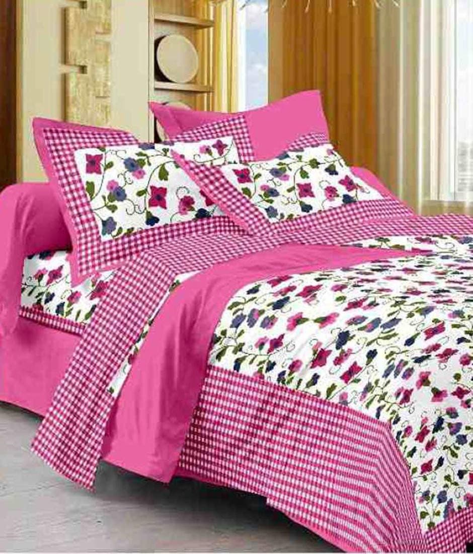 Pure Comfort 100 Cotton King Size Double Bedsheet with 2 Pillow Covers Pink