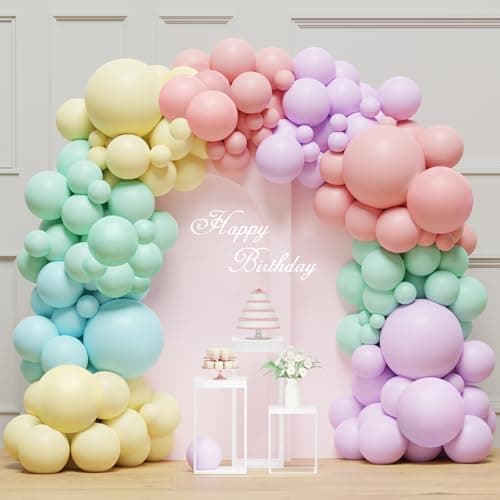 Pastel Balloon Arch Garland Kit 131Pcs Rainbow Balloon Arch Kit Birthday Balloons Macaron Pink Yellow Blue Purple Balloons for First Birthday Baby Shower Wedding Party Decorations