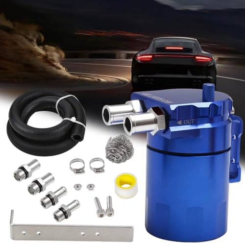 PWR FEVER Upgraded Baffled Oil Catch Can Kit Aluminum Reservoir Tank with 38 Strengthened NBR Fuel Line Blue 400ml