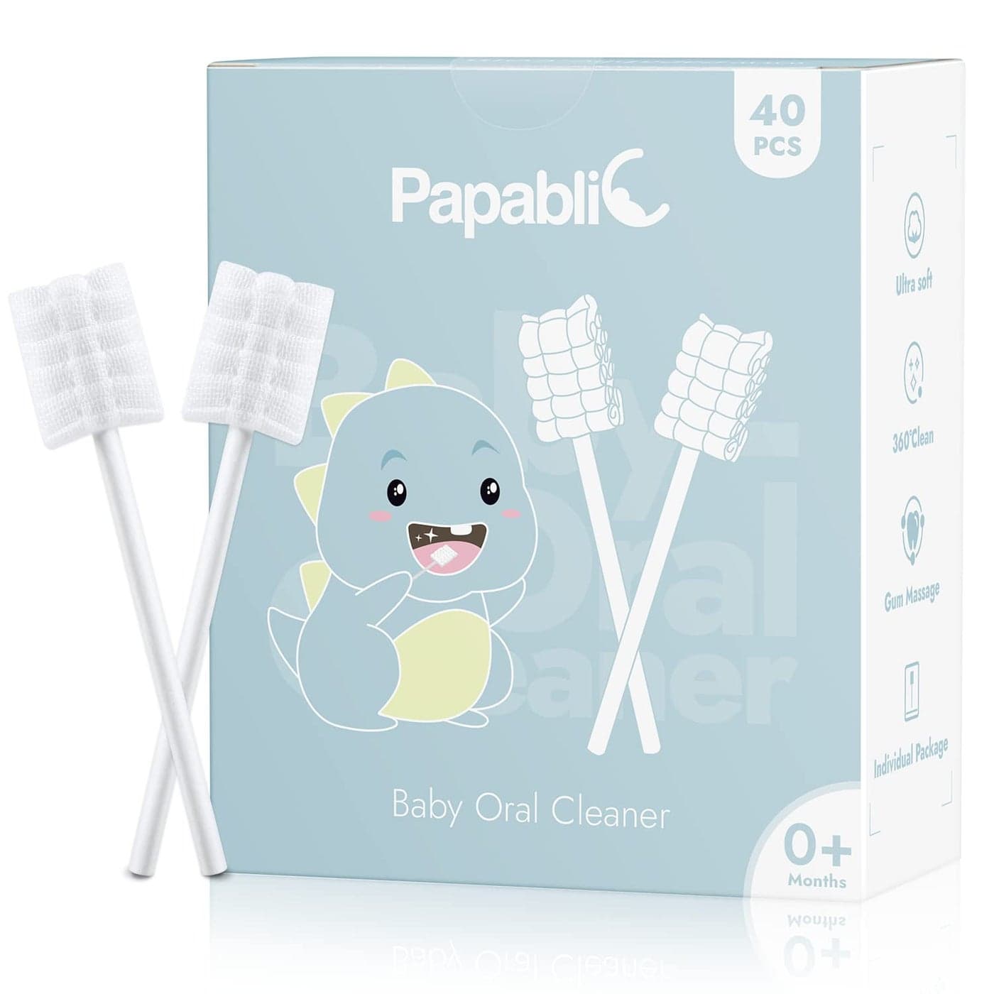 Papablic 40-Pack Baby Tongue Cleaner, Baby Oral Cleaner, Disposable Baby Mouth Cleaner Newborn, Upgrade Gum Cleaner with Paper Handle for Babies and Infants Ages 0-2 Years