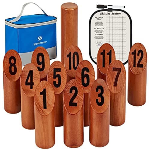SpeedArmis Wooden Throwing Game, 12 Numbered Block Toss Games Set with Scoreboard & Carrying Case, Indoor Tailgating Bowling Yard Activity for Teens Adults Family
