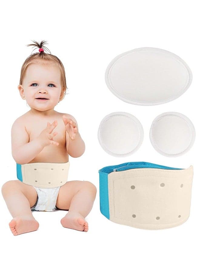 Umbilical Hernia Belt for Baby, with 3 Pcs Foam Compression Pads, Stretchable and Breathable Baby Belly on Band Hernia for Newborn Umbilical Cord (Blue)