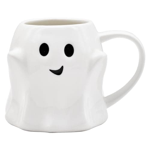 14 oz Halloween Ghost Coffee Mug - Cute Ceramic Ghost Pattern Ghostface Mug Coffee Cup Halloween Accessories Birthday Gifts for Kids Adult (white)