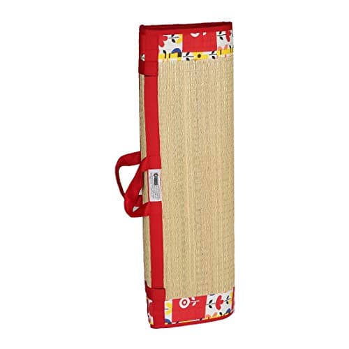 KALA DARSHAN CRAFTS BAZAAR Happy Foldable Sleeping Baby Mat (for 2 to 12 Months Kids) Korai River Cool Grass Chatai 2X3 fit with 15MM Soft Foam, Red Cotton Fabric and Fully Hand Washable