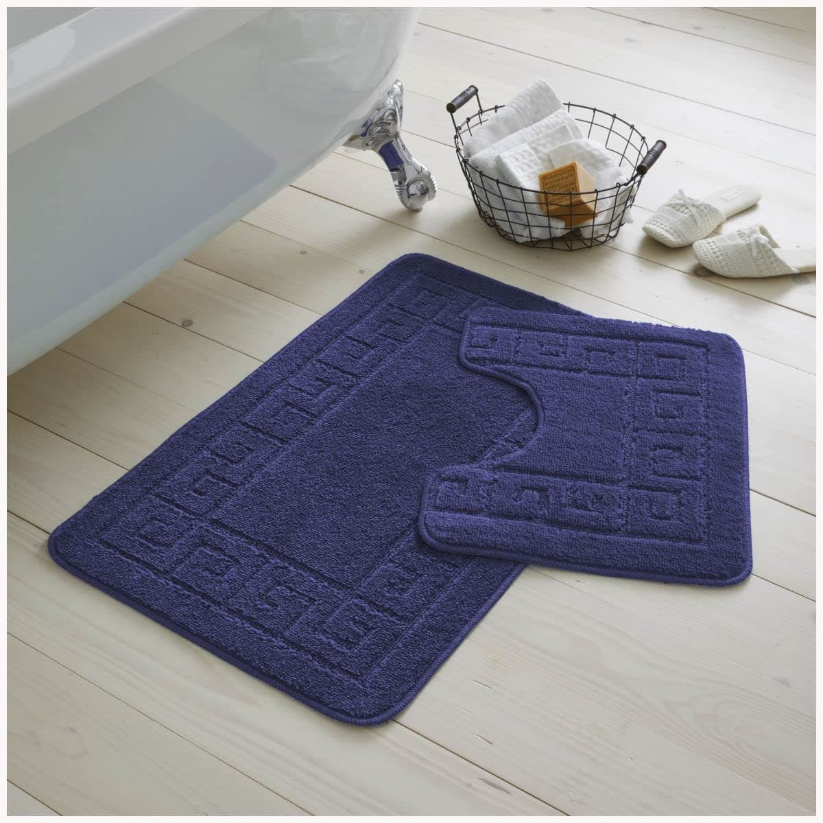 GC GAVENO CAVAILIA 2 Piece Washable Bathroom Mat Extra Absorbent Anti Slip Bath Mats Super Soft Toilet Rugs Set Navy 50x80 50x40 cm Regular
