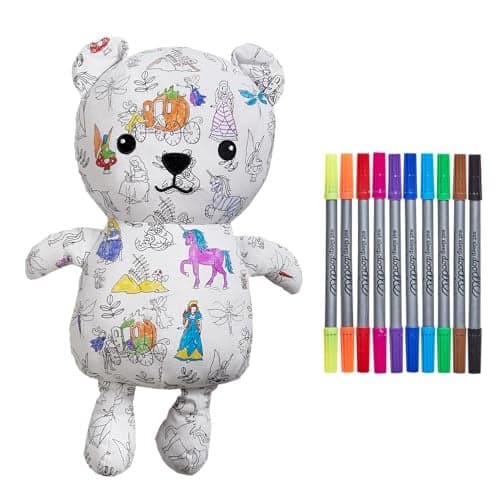 eatsleepdoodle Coloring Bear Plush Toy for Kids DIY Stuffed Animal with Washable Markers Reusable Colorable Doodle Teddy Bear for Boys Girls Creative Gift for Art PlaytimeArts Crafts Toy