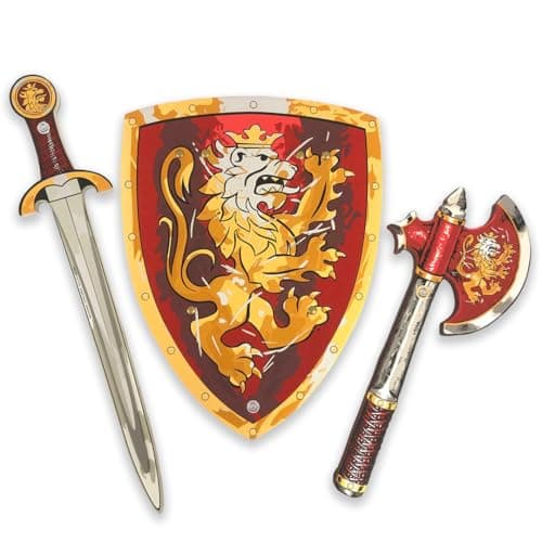 Liontouch Noble Knight Set for Kids Foam Sword Shield Red Includes Battle Axe Medieval Costume Accessories for Playfighting Safe Pretend Play Toy Weapons for Boys Girls Ages 38