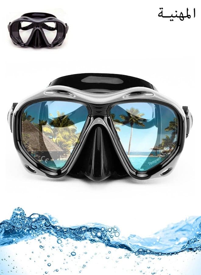 Snorkel Diving Mask, Panoramic HD Swim Mask, Anti-Fog Scuba Diving Goggles, Silicone Skirt Tempered Glass Dive Mask Adult Youth Swim Goggles with Nose Cover for Diving, Snorkeling, Swimming