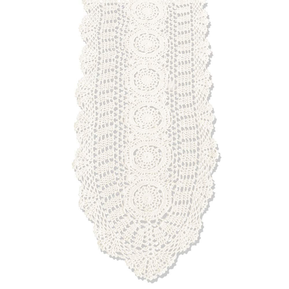 KEPSWET 100 Cotton Handmade Crochet Lace Oval Table Runner Beige 12x60 Inch