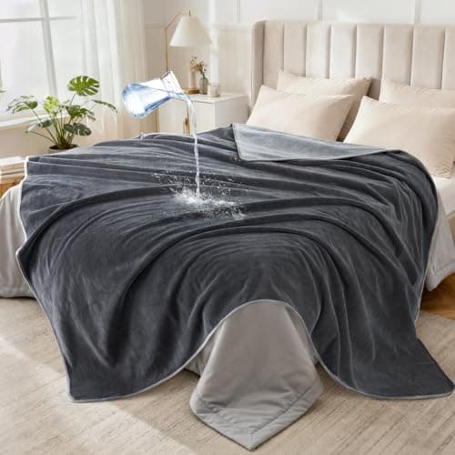 LOOBANI Waterproof Blanket for Bed Couch: Soft Coral Fleece Twin Bed Blankets Waterproof 60" x 80", Reversible Leakproof Throw Blanket, Stain-Resistant Furniture Protector, Pet-Friendly, Grey