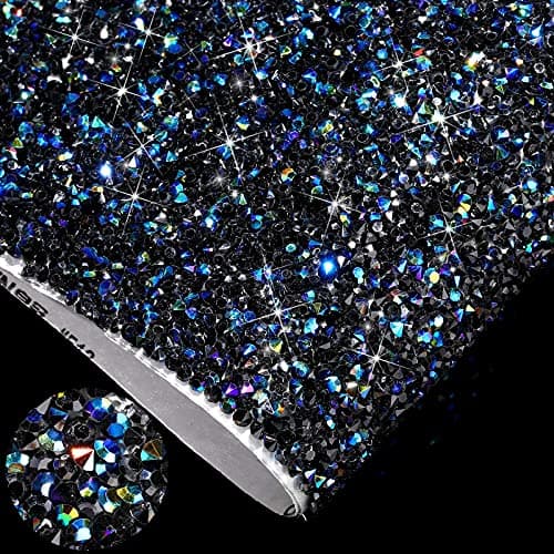 Bling Crystal Resin Rhinestones Sticker Sheet DIY Self-Adhesive Car Decoration Sticker Glitter Crystal Rhinestone Sheet for Car Shoes Clothing (Black AB)