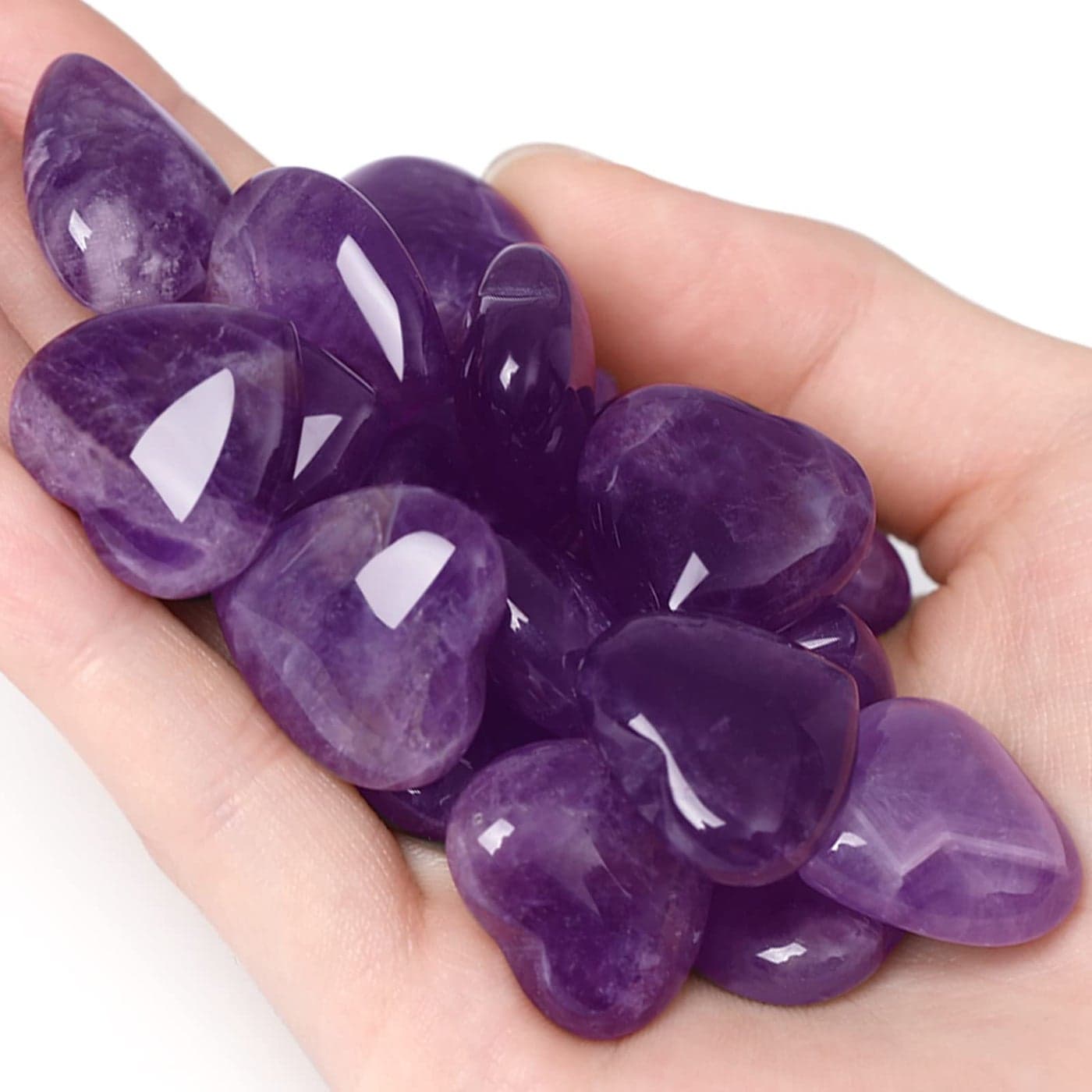 10 PCS Natural Heart Shaped Crystals Thicken Amethyst Polished Love Hearts Healing Crystal Cute Stones Palm Real Gemstone Set Wholesale Reiki Energy Balancing Meditation Bulk Gift for Mothers Day