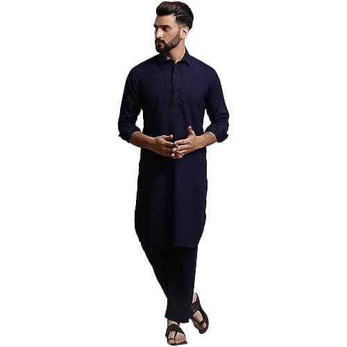 SOJANYA (Since 1958 Men's Cotton Navy Blue Pathani Kurta Salwar Set