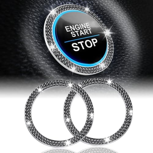 LivTee 2 PCS Crystal Double Rhinestone Car Engine Start Stop Decoration Ring Bling Car Interior Accessories for Women Push to Start Button Cover Sticker Automotive Decals Glossy Black