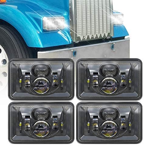 XPCTD 4x6 Inch LED Headlights 4 PCS 60W 14400LM DOT Approved Replacement for H4651 H4652 H4656 H4666 H6545 Compatible with Peterbilt Kenworth Freightliner