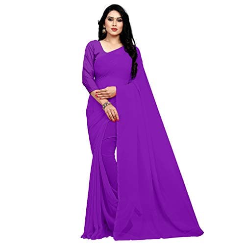 Sidhidata Women's Plain weave Georgette Saree with Blouse Piece (Purple), Free Size