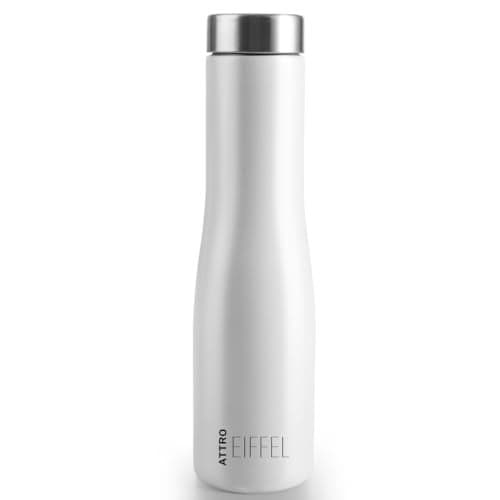 ATTRO Eiffel 1000ml Stainless Steel Single Wall Water Bottle Sleek & Stylish BPA-Free Leak-Proof Ideal for School, Office & Outdoor - White