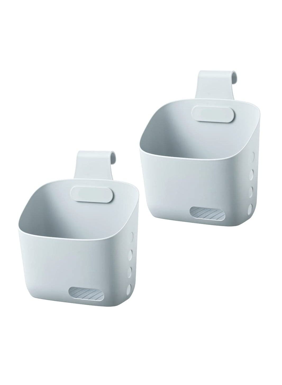 2 Pack Plastic Hanging Cup Holders, Rolling Cart Organizer Accessories, Trolley Basket Storage Bucket for Bathroom Kitchen, Gray