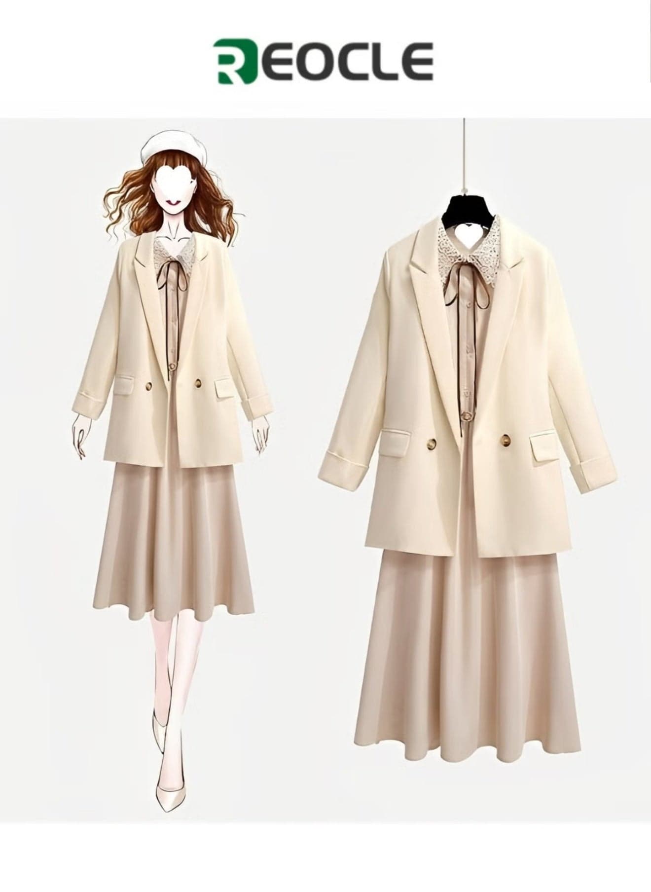Blazer and Dress Ruffle Dress Women's Long-sleeved Temperament French Early Autumn Suit Two-piece Set