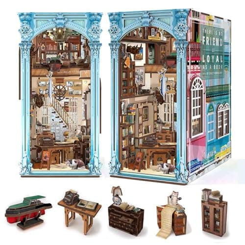 CCCDF DIY Book Nook Kit, Miniature Dollhouse Booknook Kit, 3D Wooden Puzzle Bookend Bookshelf Insert Decor with LED Light for Teens and Adults (Hemingway House)