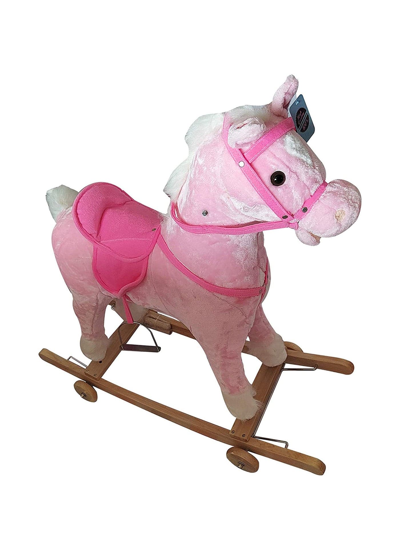 Lovely Baby LB 401W Kids Wooden Base Soft Material Rocking Horse with Wooden Wheels Pink