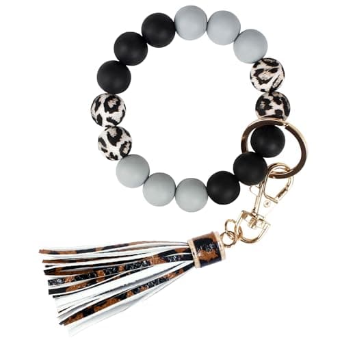 BIHRTC Resin Molds Silicone Keychain PU Leather Tassel Wristlet Bracelet Keychain Beaded Wrislet Portable House Car Keys Ring Holder Wrist Bangle for women Girls