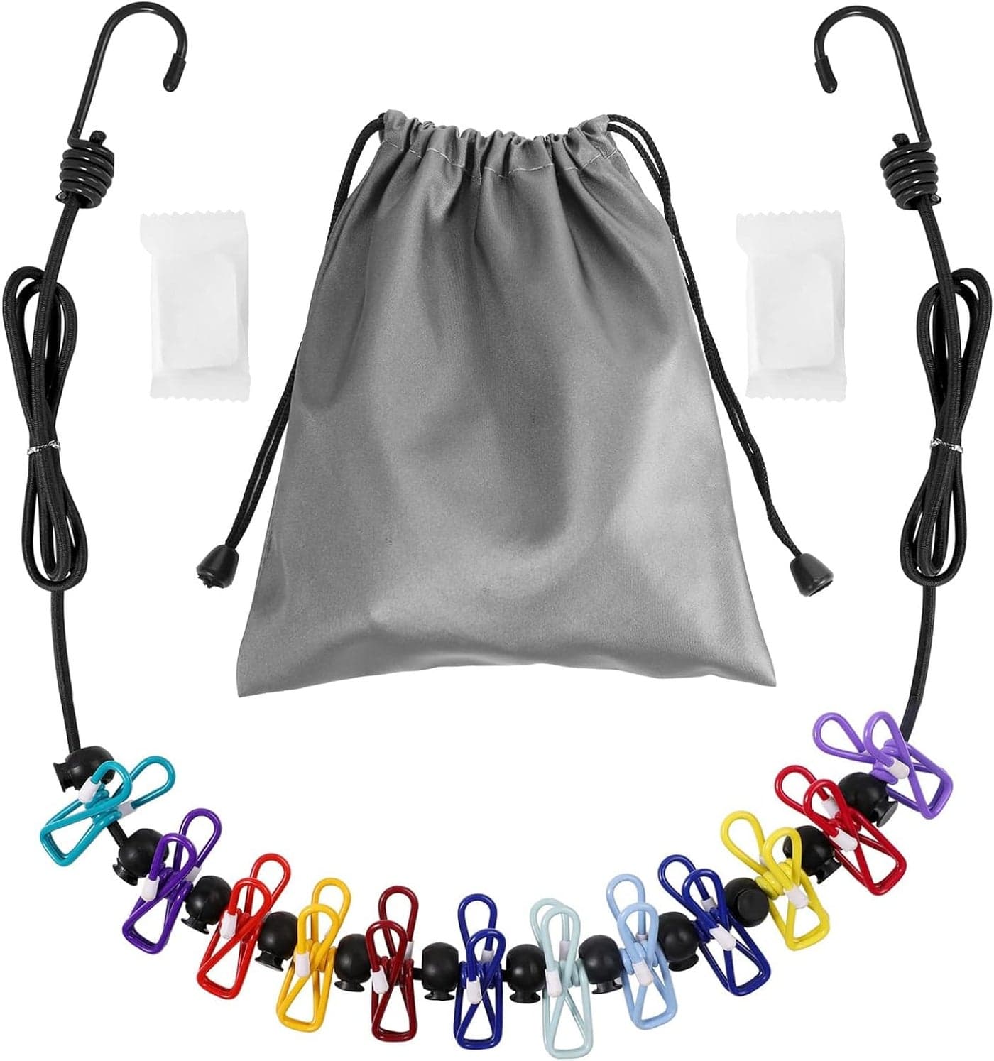 Retractable Travel Clothesline Portable Clothesline Including 2 Compressible Towels 12 clothespins Suitable for Indoor and Outdoor Balcony Outdoor Camping use Multicolor