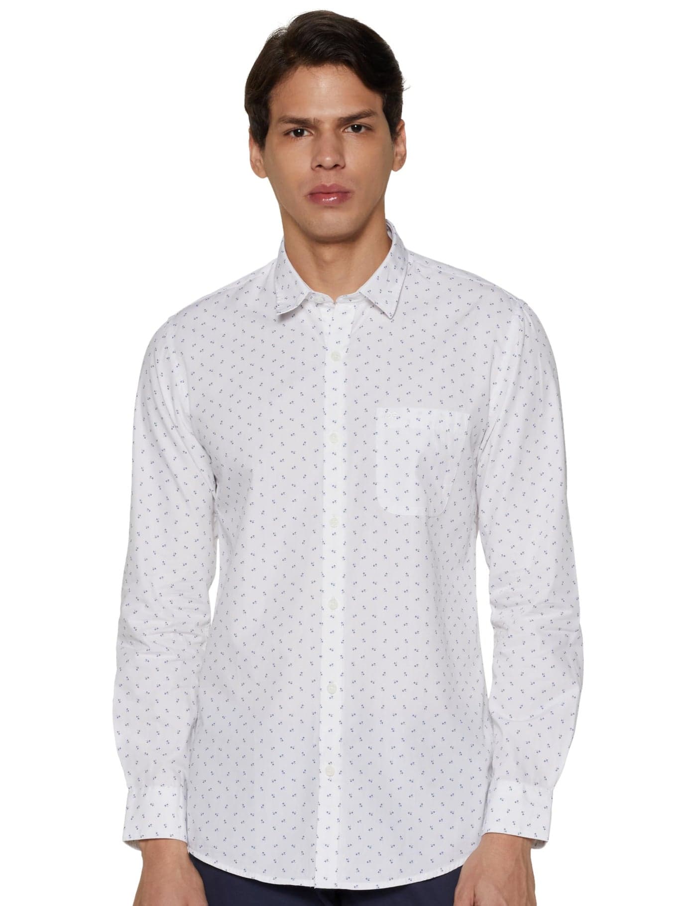 Peter England Men's Everyday Ditsy Print Slim Fit Full Sleeve Casual Shirt | 100% Cotton, White, 44