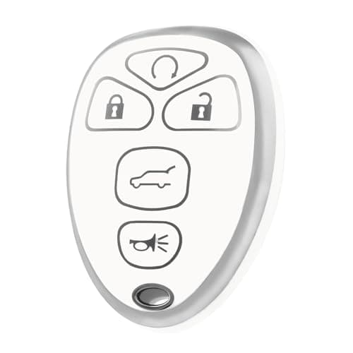 OFF WE GO for Chevrolet Key Fob Cover Soft TPU Protection Car Key Case Compatible with Chevy Suburban Tahoe Traverse Buick Enclave Cadillac Escalade GMC Acadia Yukon Smart Car Key Fob Silver White
