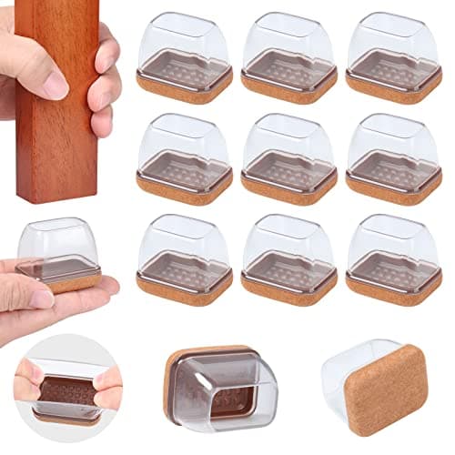 Ezprotekt 16 Pcs Rectangle Clear Silicone Chair Leg Floor Protectors with Felt Rectangle Felt Furniture Leg Caps Table Leg Covers Cups Anti Scratches and No Noise Fit L 1317 W 0912
