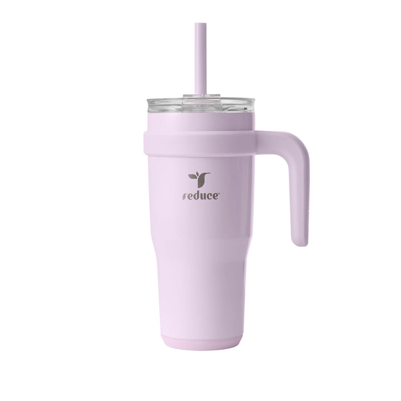 REDUCE 24 oz Stainless Steel Tumbler with Handle DualWall Vacuum Insulated Travel Mug SweatProof Lid Reusable Straw Keeps Drinks Cold for 24 Hrs Fits Cupholders Dishwasher Safe Lilac Bud