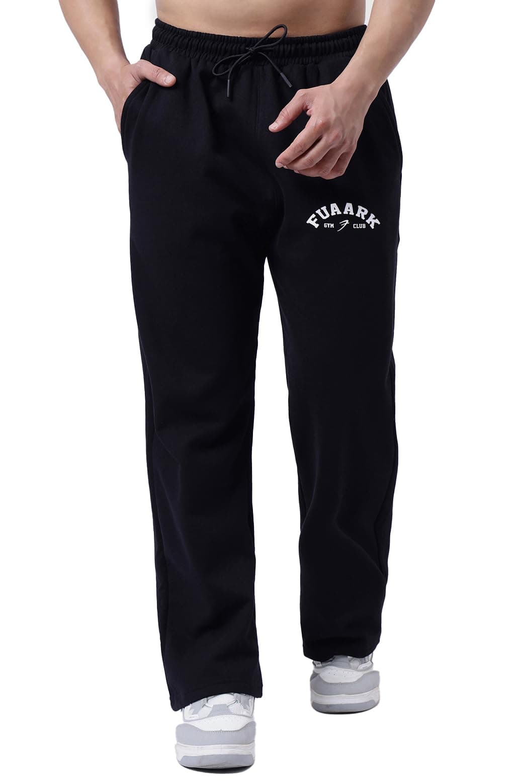 FUAARK Men's Premium Polycotton Relaxed Loose Fit Sports Gym Stylish Track Pant Trouser for Men (Black, XL)