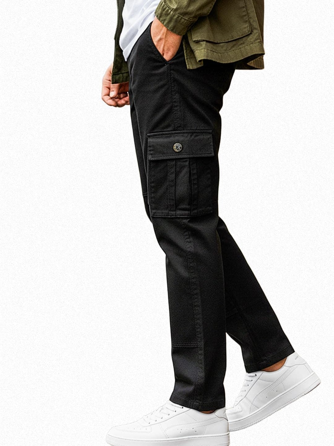 Urbano Fashion Men's Black Regular Fit Solid Cargo Chino Pant with 6 Pockets (chicargo-04-black-34)