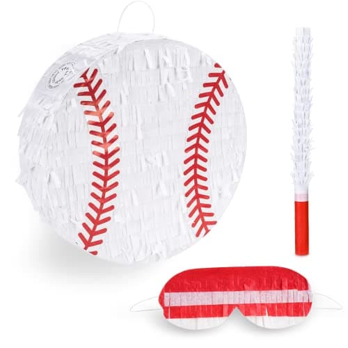 Birchio Baseball Pinata Bundle with a Blindfold and Bat 13x13x4 Baseball Pinata for Boys Perfect for Birthday Party Sport Theme Party Decoration