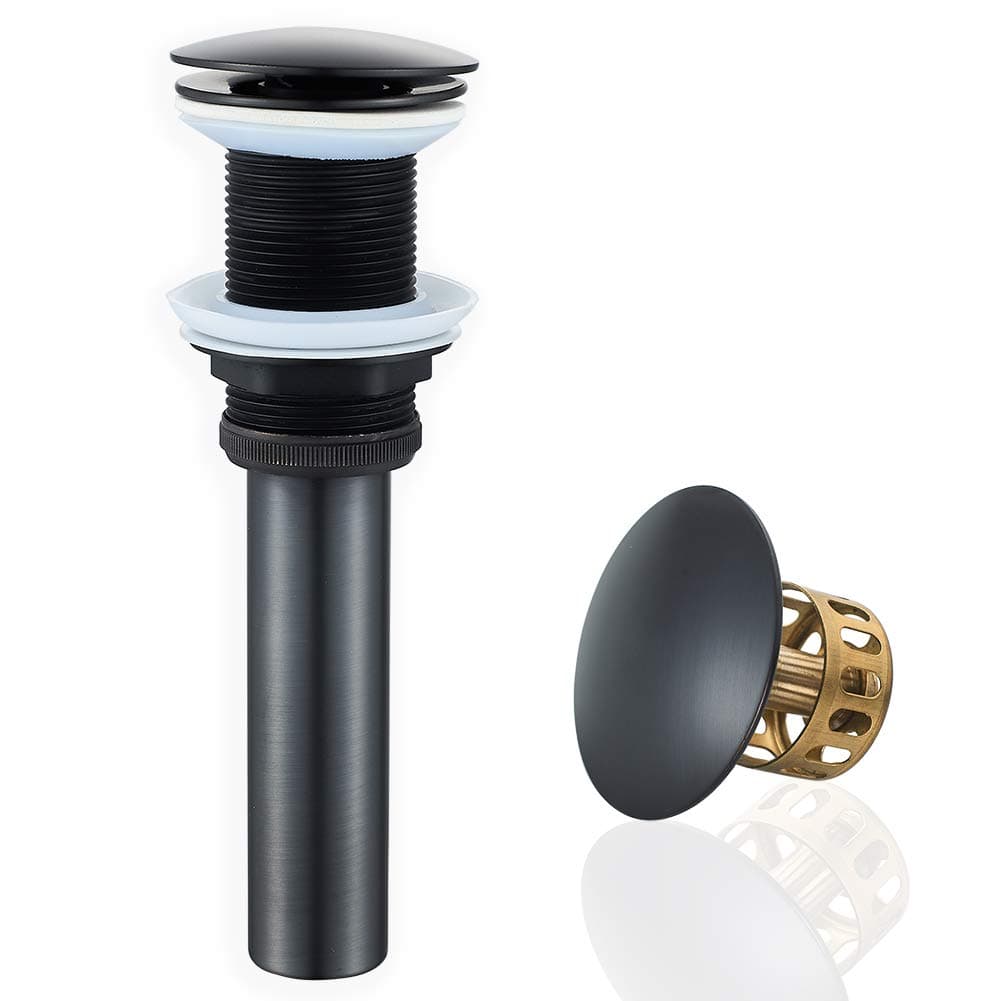 Bathroom Sink Drain without Overflow Vessel Sink Lavatory Vanity Pop Up Drain Stopper Matte Black