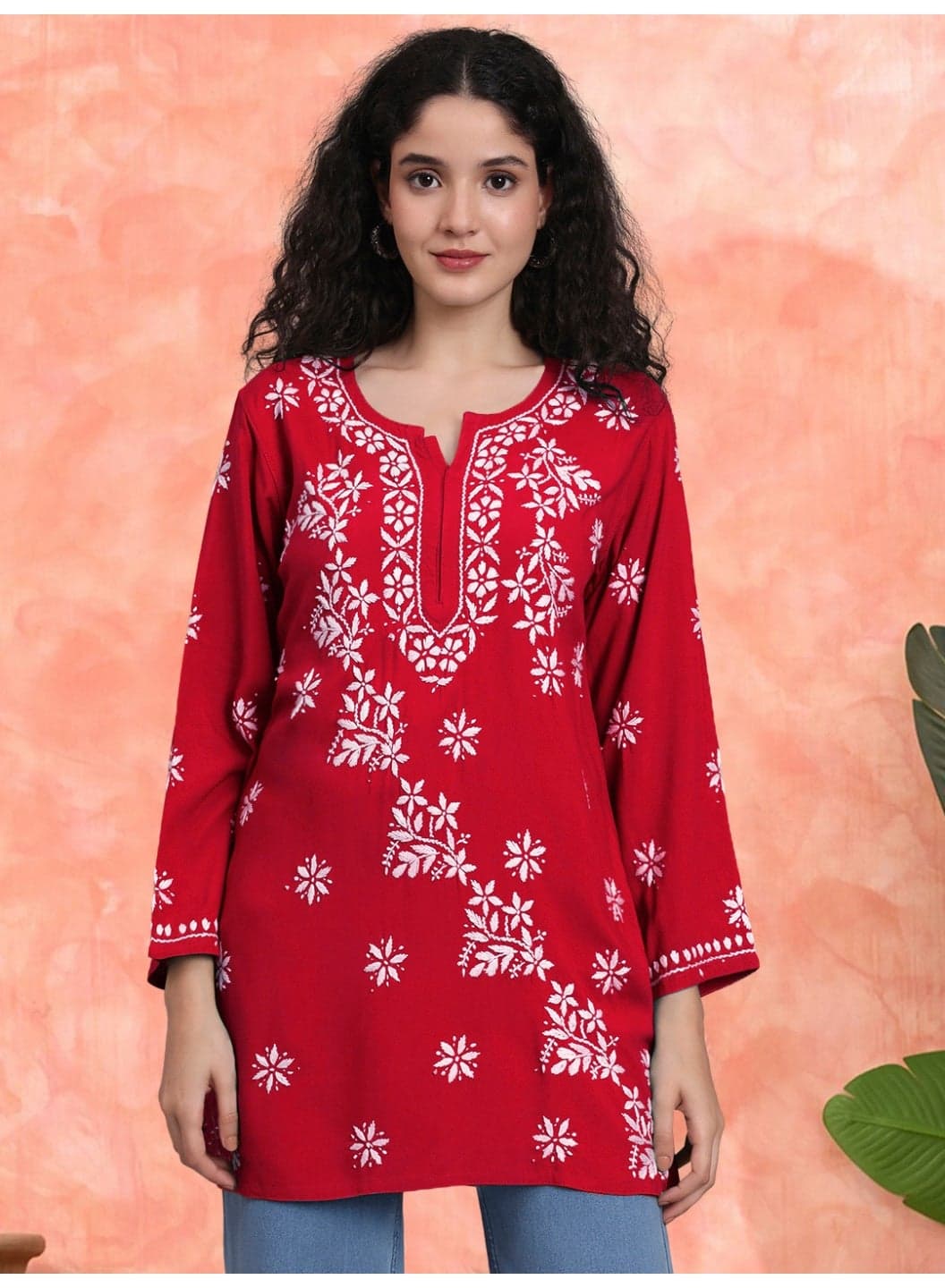 Women Chikankari Hand Embroidered Rayon Kurti -AL4071