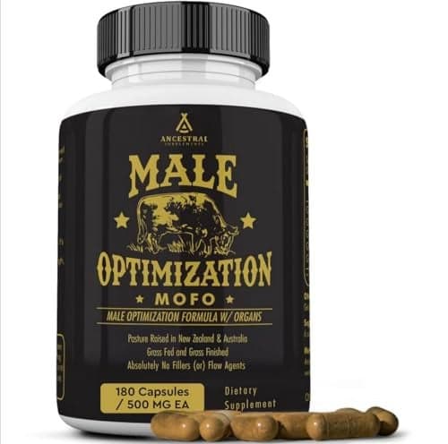 Ancestral Supplements Mofo Supplements for Men Support for Energy Levels and Overall Mens Health and Wellness NonGMO Grass Fed Beef Organ Supplement with Liver No Fillers 180 Capsules