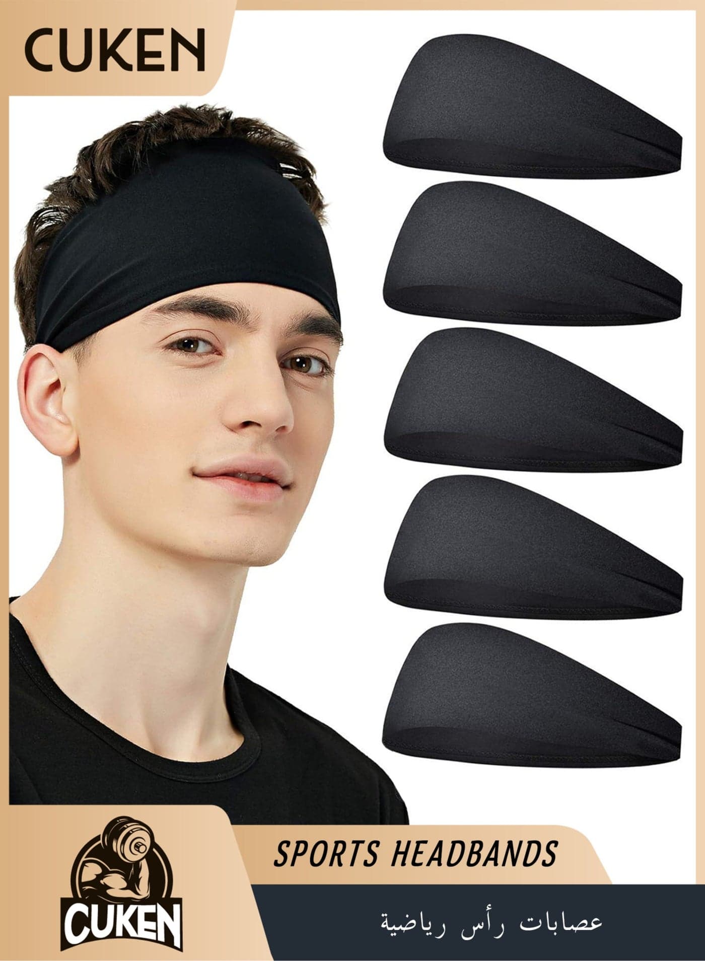 5 Pack Sports Headbands for Men, Moisture Wicking Workout Headband, Sweatband Headbands for Running, Cycling, Football, Yoga, Hairband for Women and Me
