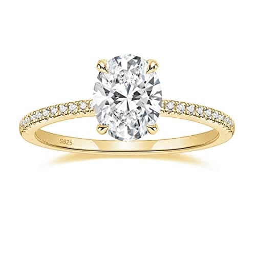 EAMTI 3CT 14K Gold Plated 925 Sterling Silver Engagement Rings Oval Cut Cubic Zirconia CZ Wedding Promise Rings for Her Stunning Wedding Bands for Women Size 3
